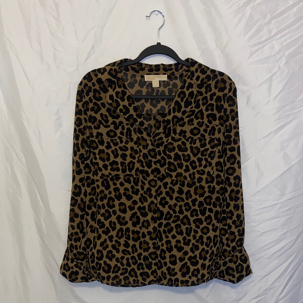 Button Up Animal Print Blouse w/ Breast Pockets